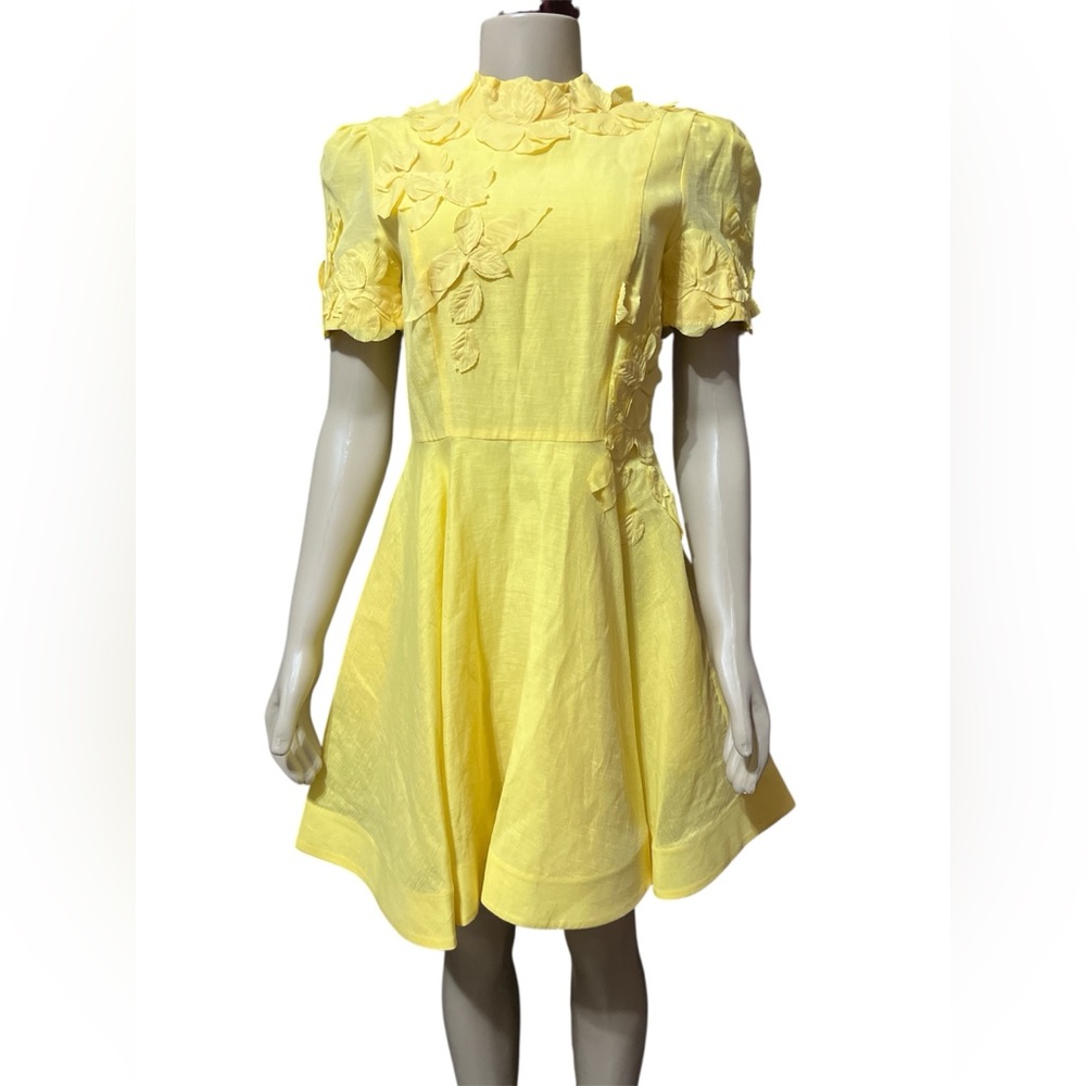 NWT Antonio Melani Size 8 Iris Linen Floral Mockneck Short Sleeve Dress